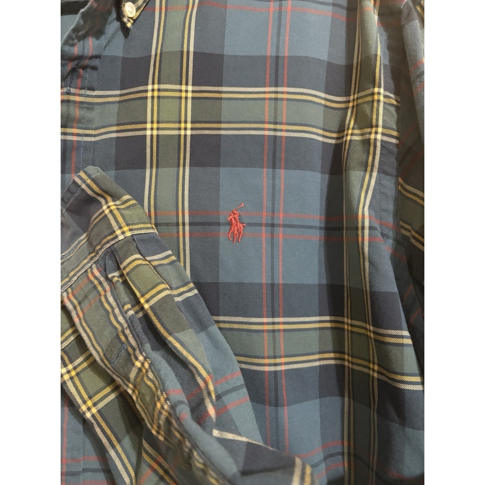 Ralph Lauren Blue Label Button‎ Shirt Men's XL Plaid Oxford Pony Red Green